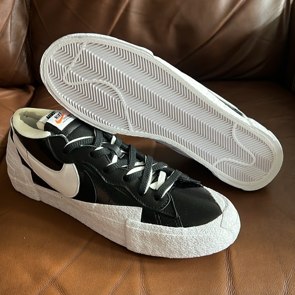 Men’s Nike x Sacai Blazer Low White/Black Patent Leather Size 12 Dead Stock